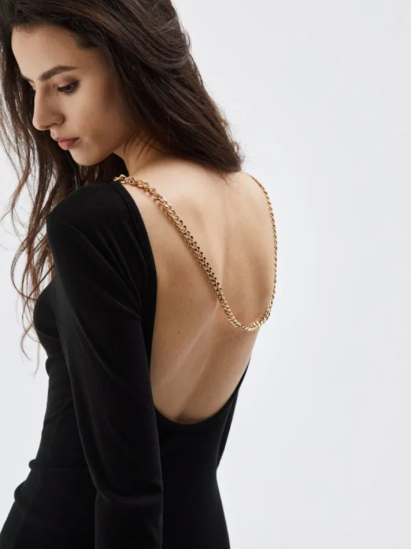 Knit Open Back Chain Decor Midi Dress sold by COMMENSE