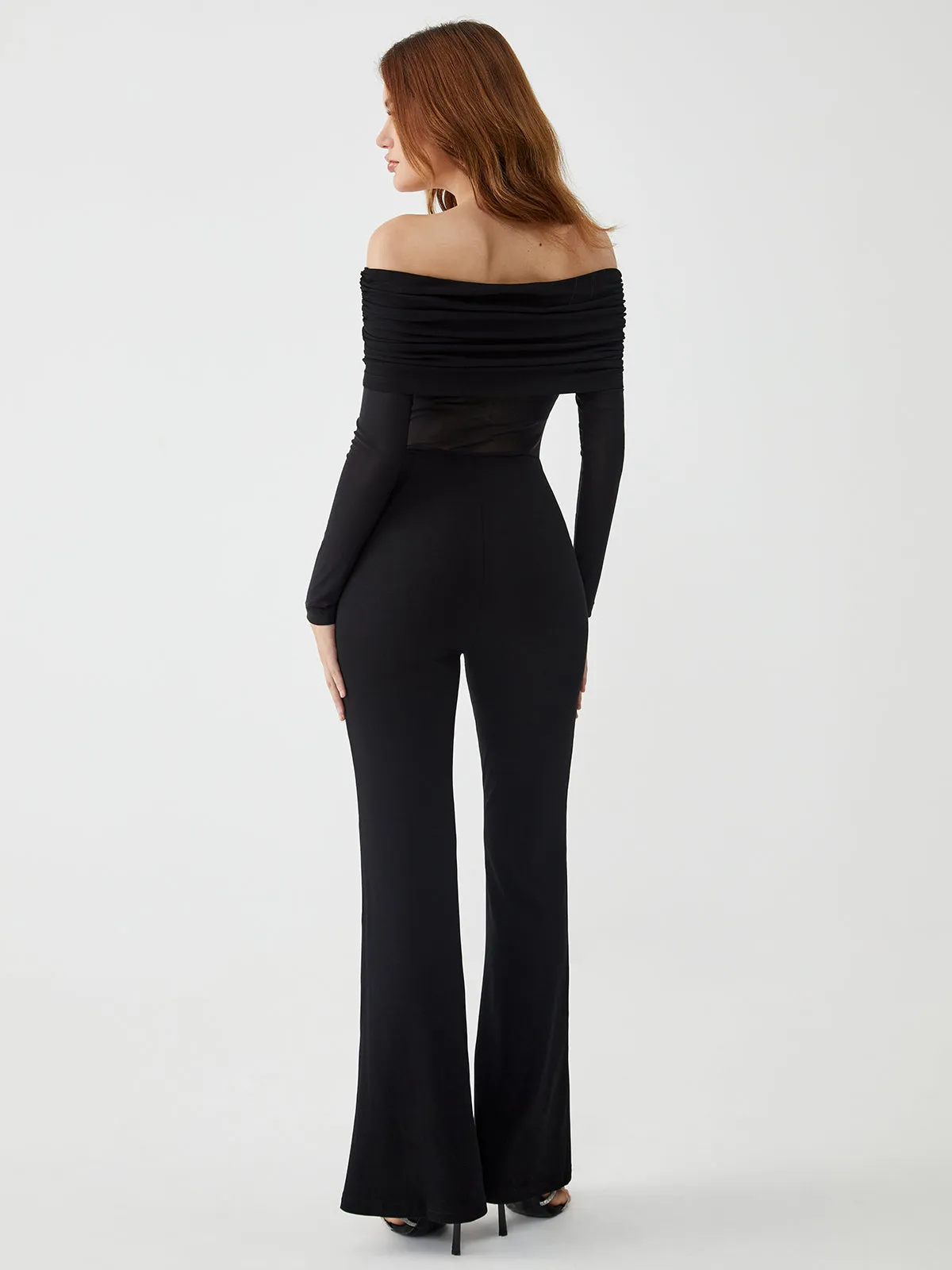 Overfold Off-Shoulder Mesh Long Sleeve Jumpsuit sold by COMMENSE product image thumbnail 3