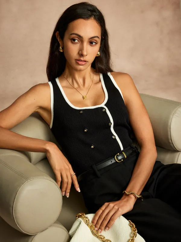 Contrast Trim Button Sweater Vest sold by COMMENSE