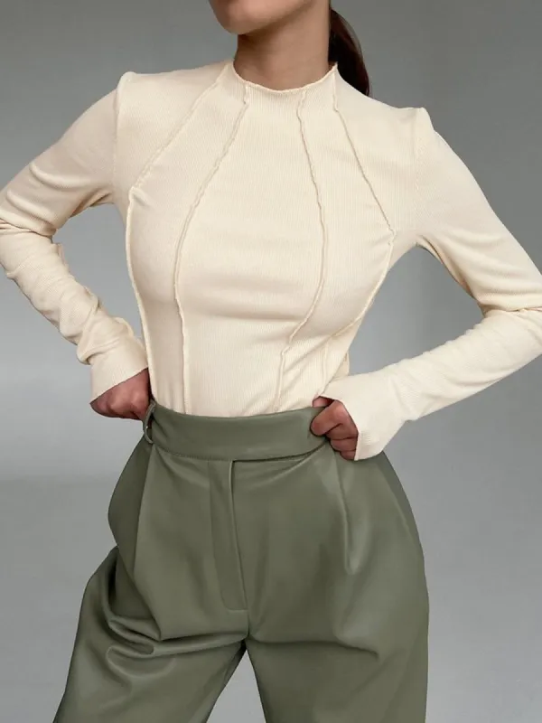 Lettuce Rib Long Sleeve Top sold by COMMENSE