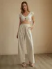 Cotton Eyelet Lettuce Trim Crop Knit Top sold by COMMENSE