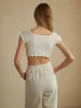 Cotton Eyelet Lettuce Trim Crop Knit Top sold by COMMENSE