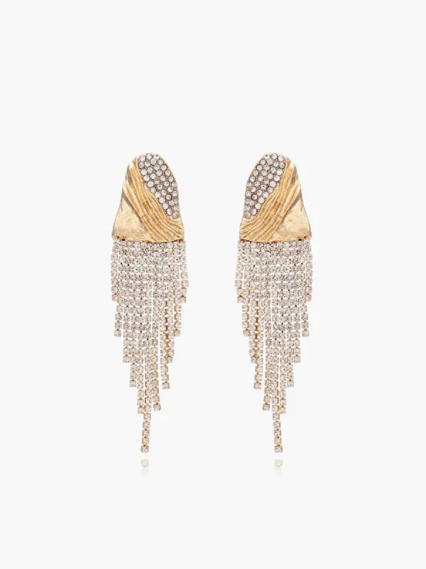 Crinkled Metal Rhinestone Earrings sold by COMMENSE