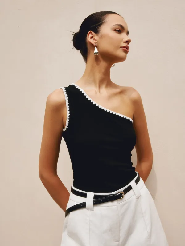 Contrast Trim One Shoulder Off Tank Top sold by COMMENSE