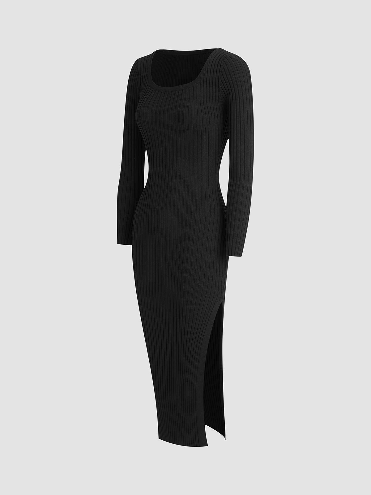 Long Sleeve Rib Long Sweater Dress sold by COMMENSE