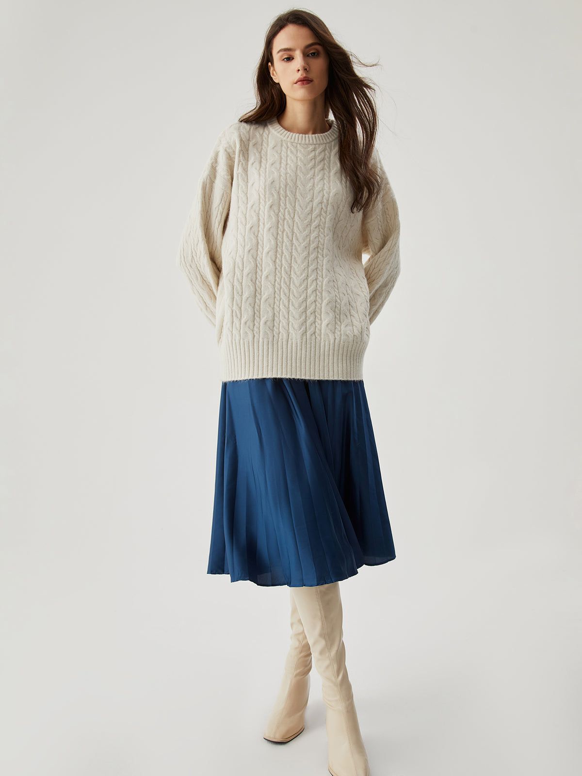 Cable Knit Crew Neck Sweater sold by COMMENSE product image thumbnail 3