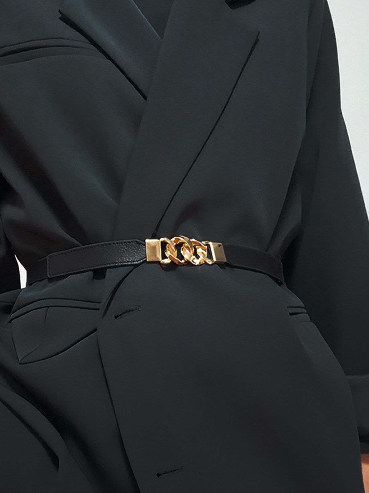 Chain Decor Leather Belt sold by COMMENSE
