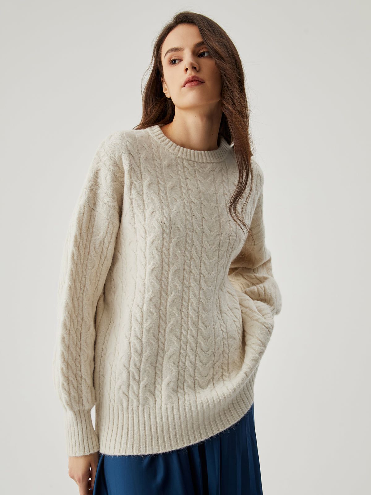 Cable Knit Crew Neck Sweater sold by COMMENSE