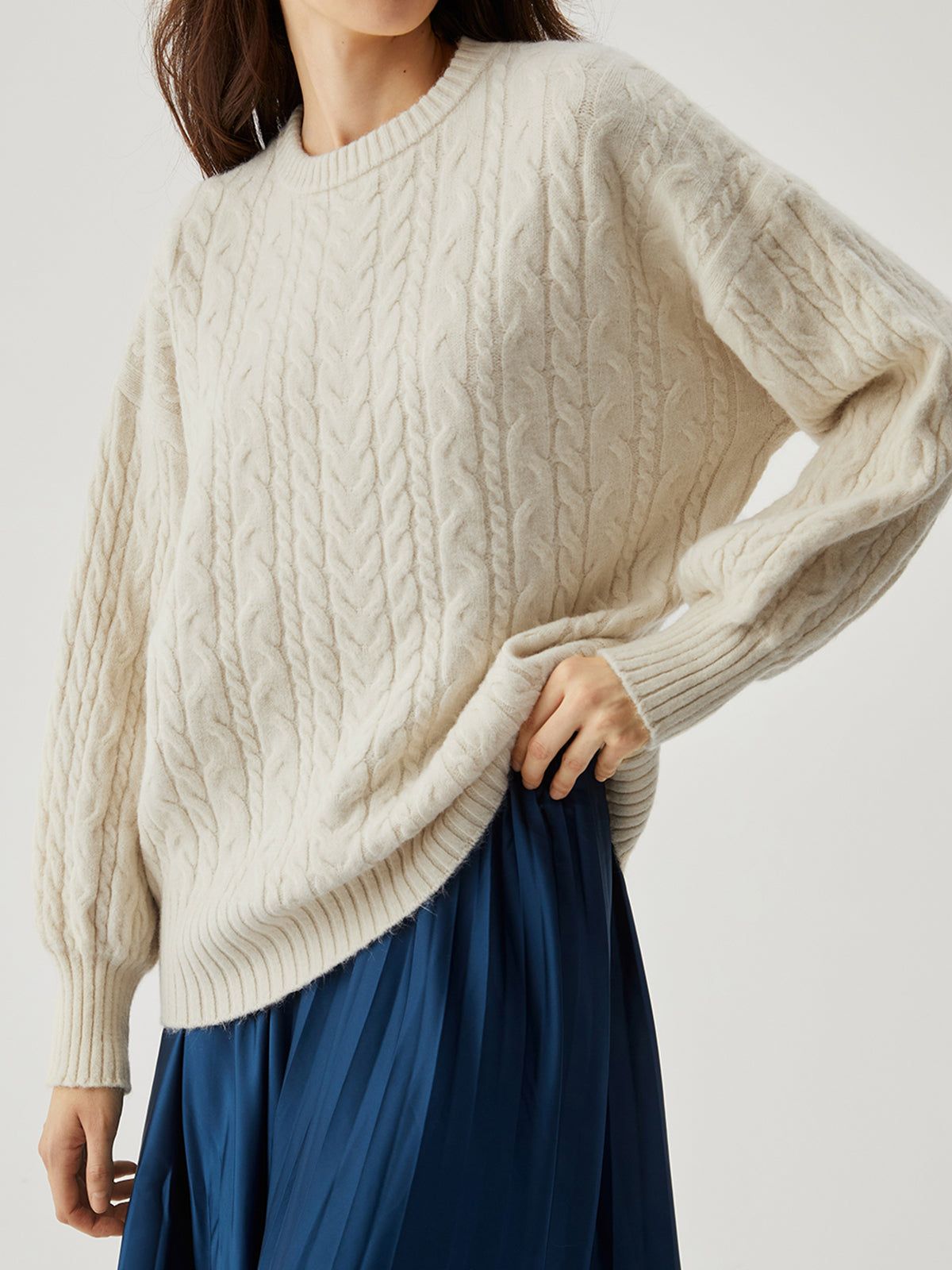 Cable Knit Crew Neck Sweater sold by COMMENSE product image thumbnail 2