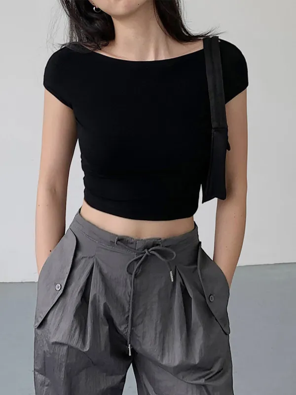 Basic Cap Sleeve Crop Shirt sold by COMMENSE