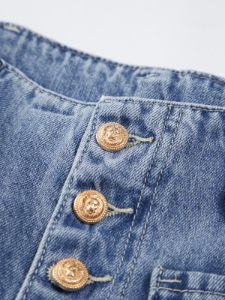 Triple Buttons Wide Leg Denim Jeans sold by COMMENSE