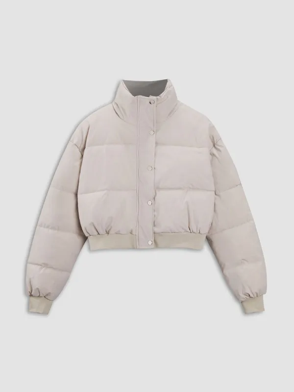 Solid Puffer Stand Collar Jacket sold by COMMENSE