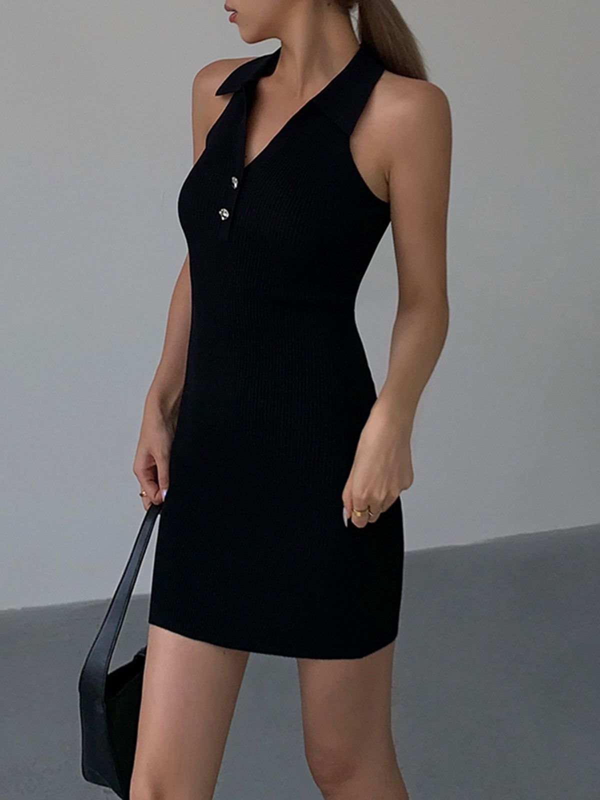 Polo Collared Button Up Knit Short Dress sold by COMMENSE