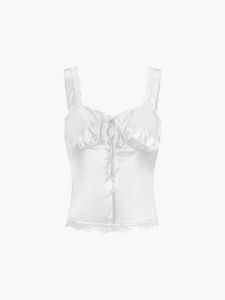 Vitamin C Lace Trim Satin Crop Top sold by COMMENSE