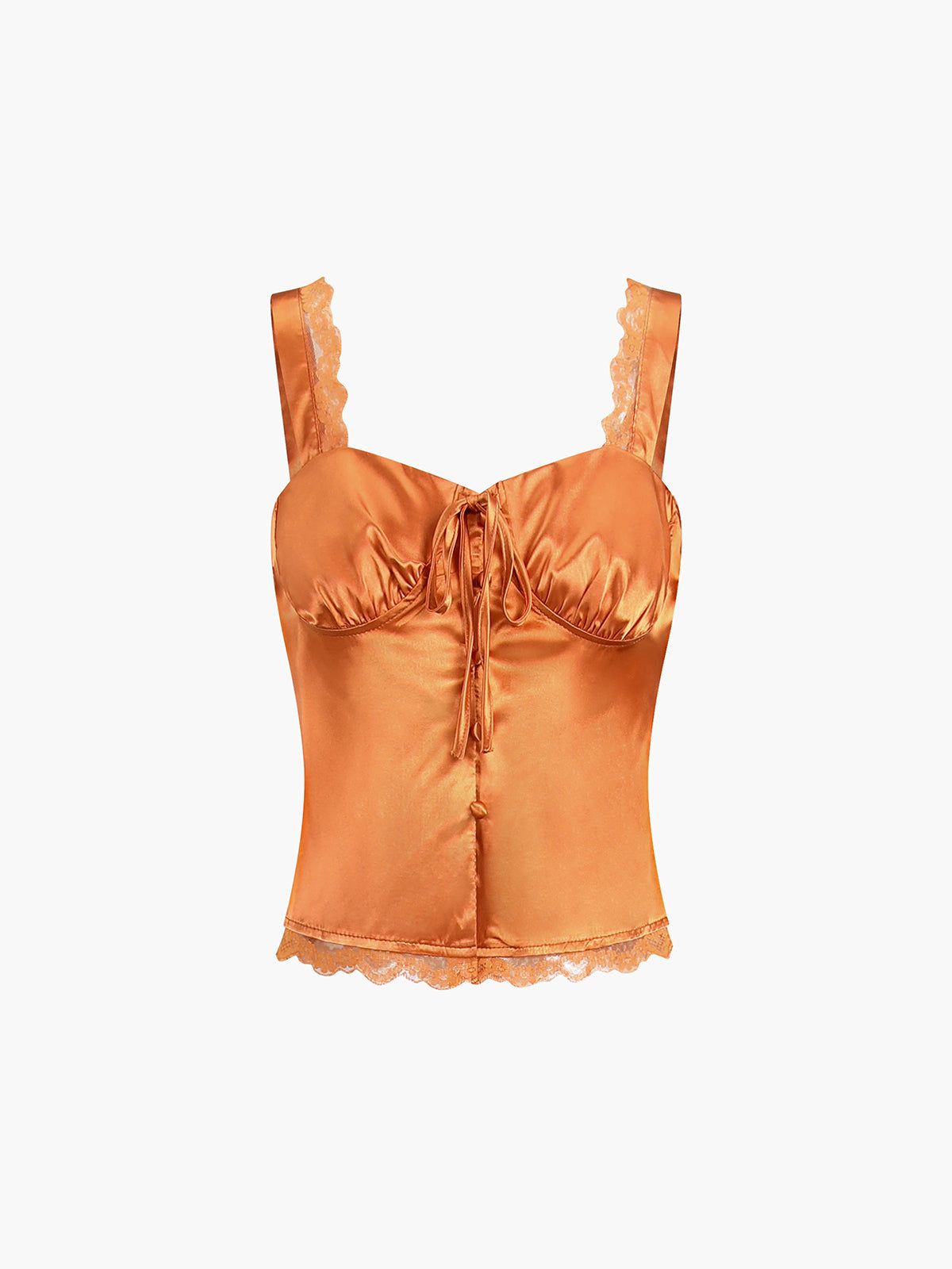 Vitamin C Lace Trim Satin Crop Top sold by COMMENSE