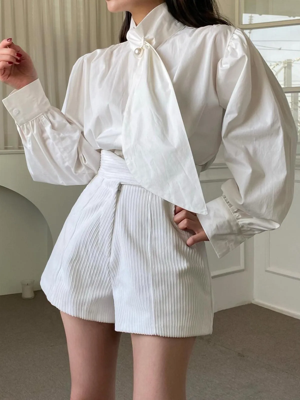 Pearl Loose-Fitting Long Sleeve Shirt sold by COMMENSE