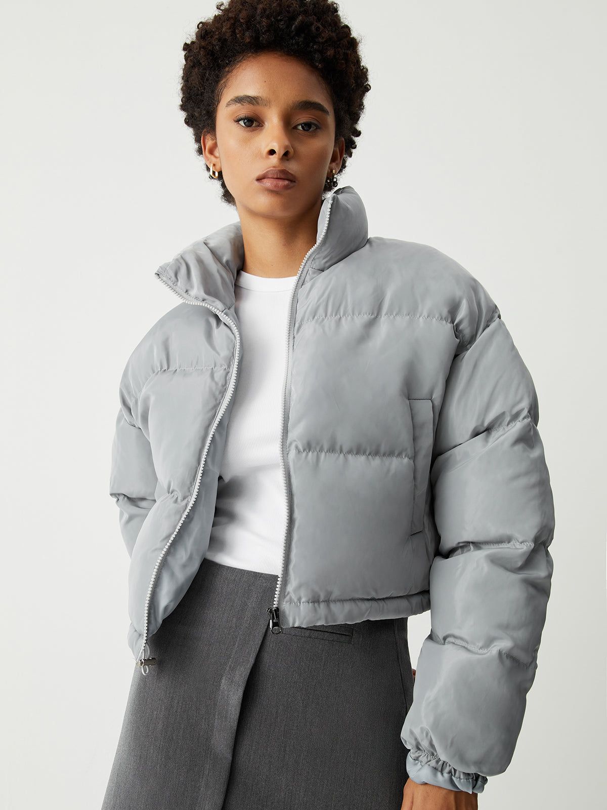 Stand Collar Quilted Crop Coat sold by COMMENSE product image thumbnail 4
