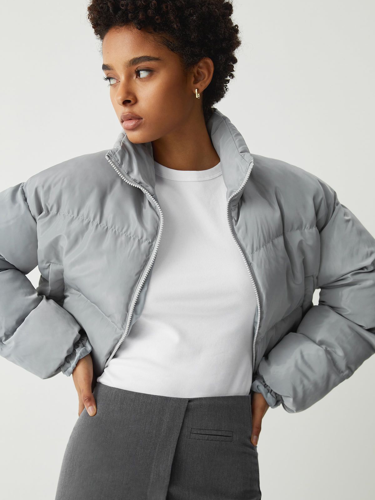 Stand Collar Quilted Crop Coat sold by COMMENSE product image thumbnail 5