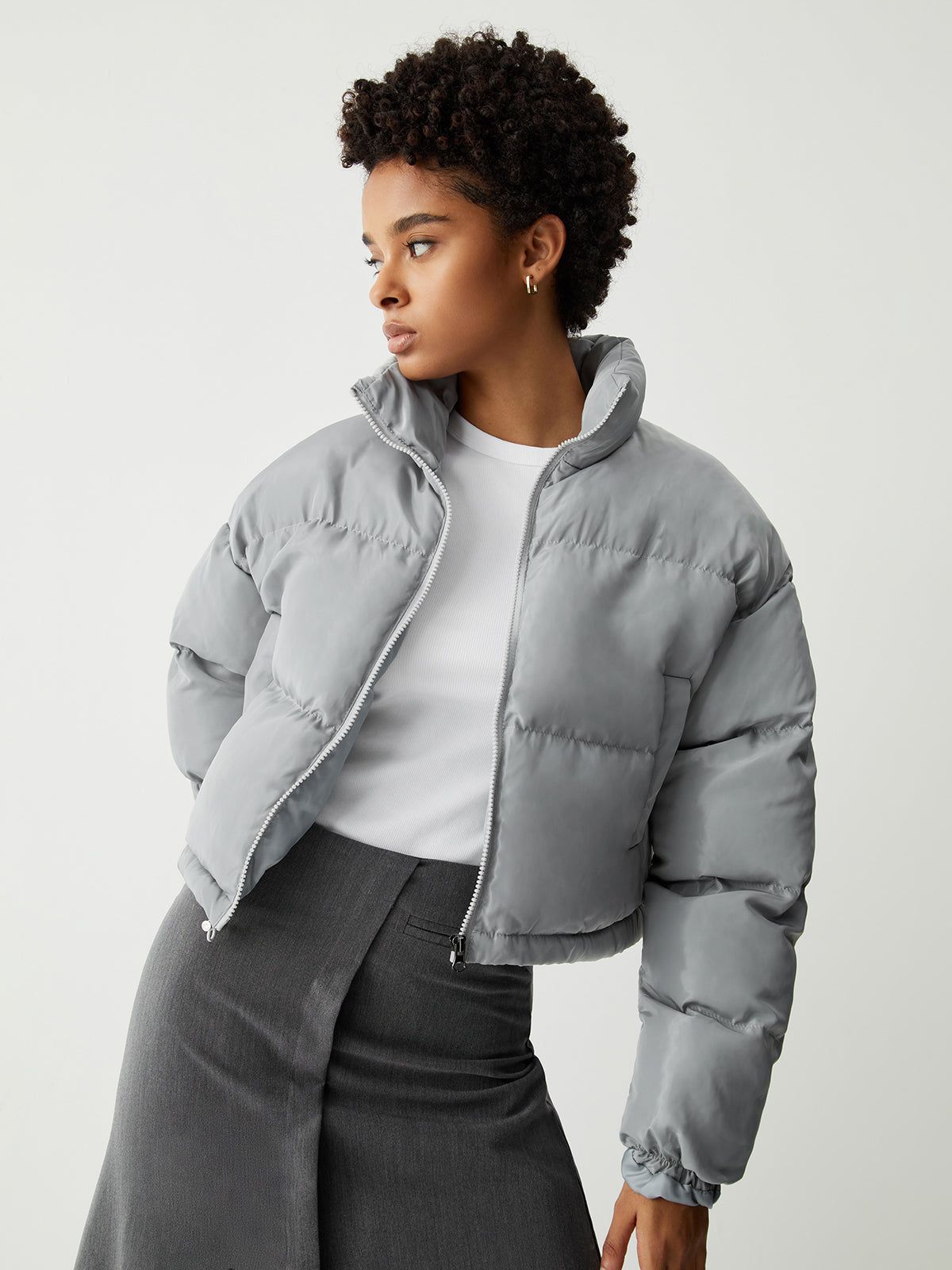Stand Collar Quilted Crop Coat sold by COMMENSE product image thumbnail 3