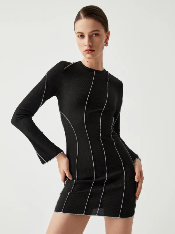 Slinky Asymmetric Contrast Trim  Knit Short Dress made by COMMENSE