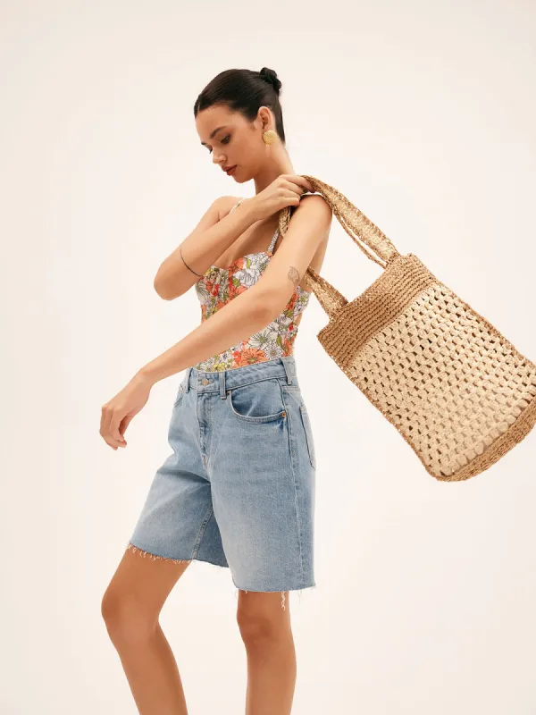 Contrast Tote Straw Bag sold by COMMENSE