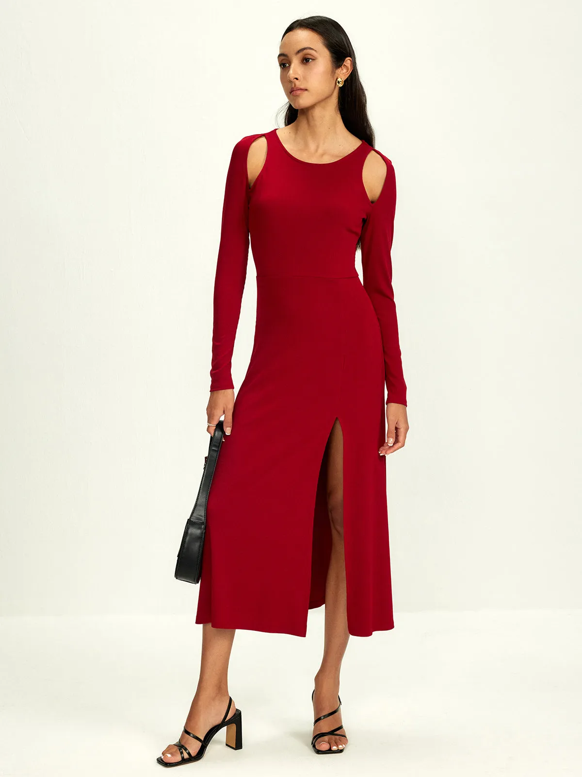 Ribbed Cutout Split Long Sleeve Dress sold by COMMENSE product image thumbnail 2