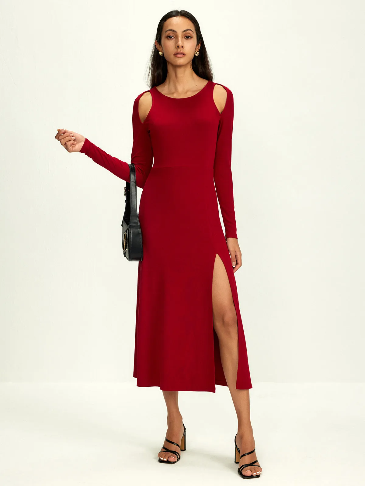 Ribbed Cutout Split Long Sleeve Dress sold by COMMENSE product image thumbnail 3