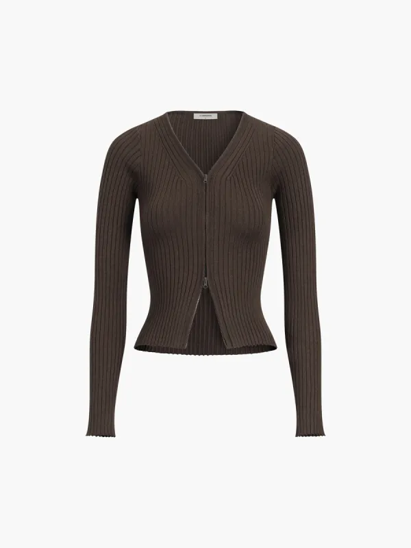V-Neck Double Zip Cardigan sold by COMMENSE