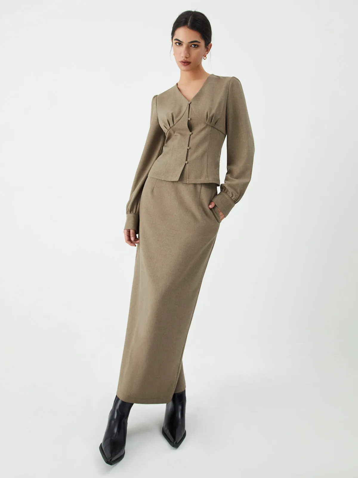 Old Money Solid Maxi Skirt sold by COMMENSE product image thumbnail 2