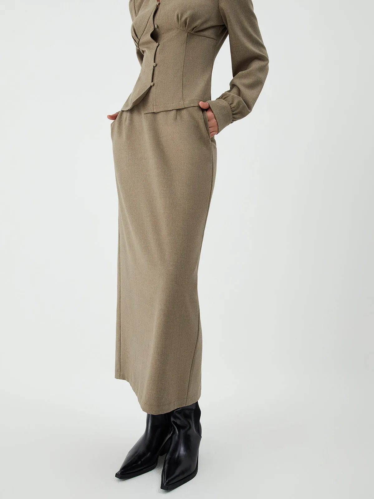 Old Money Solid Maxi Skirt sold by COMMENSE product image thumbnail 4