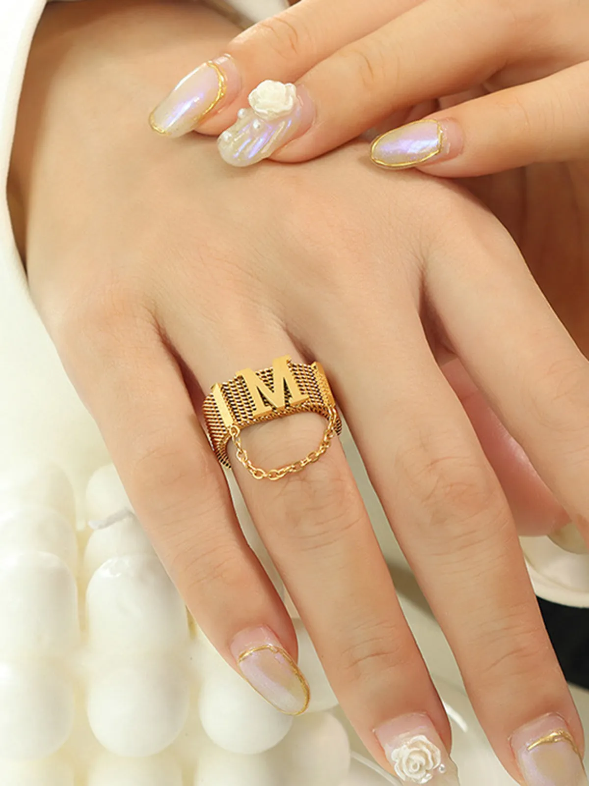 M Letter & Chain Decor Ring sold by COMMENSE product image thumbnail 3