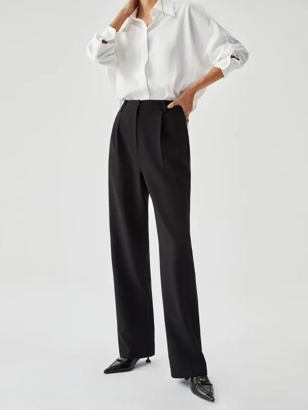 Straight Leg Pleated Cropped Pants sold by COMMENSE