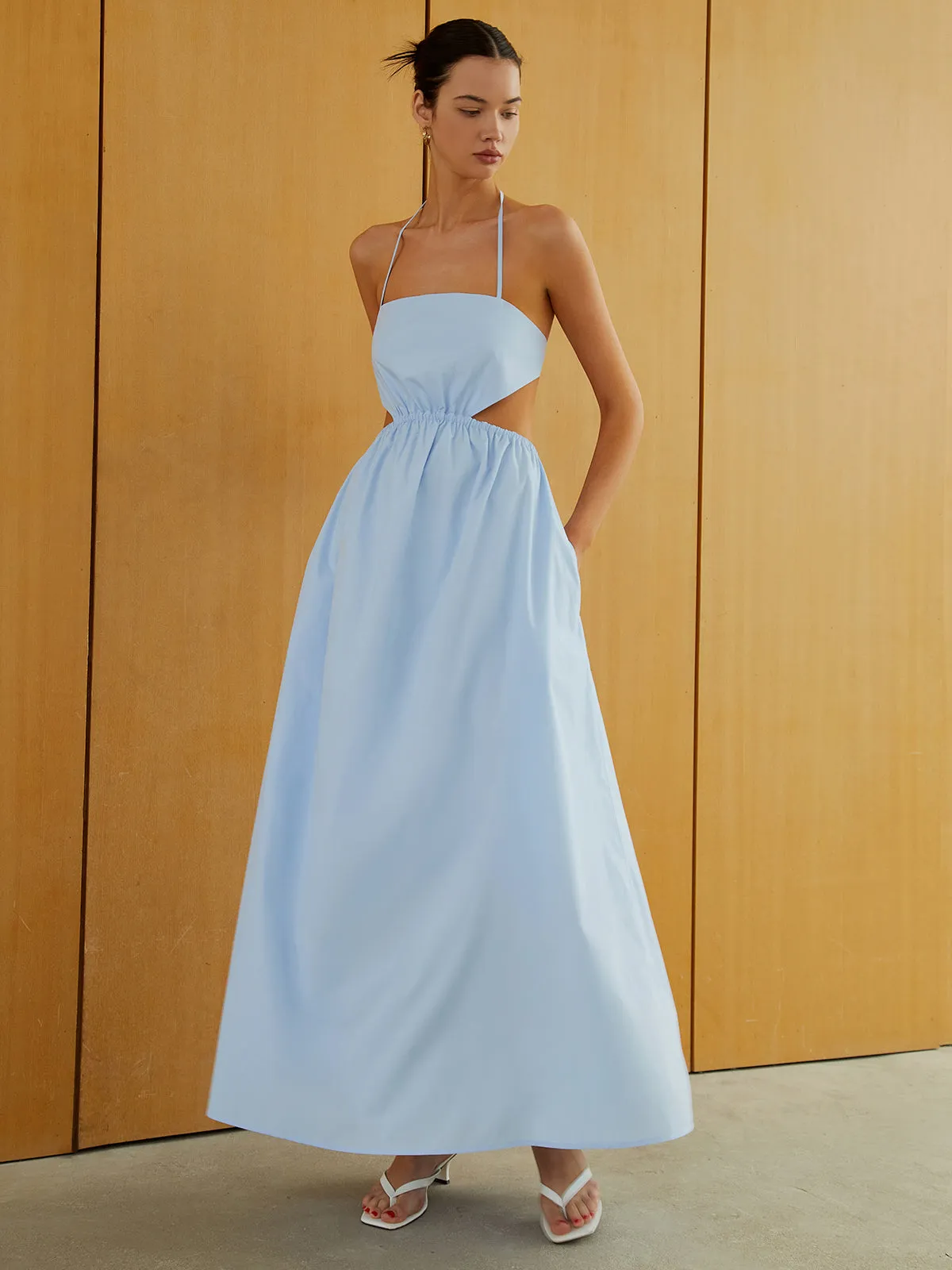 Halter Elastic Waist Cutout Long Pocket Dress sold by COMMENSE product image thumbnail 2