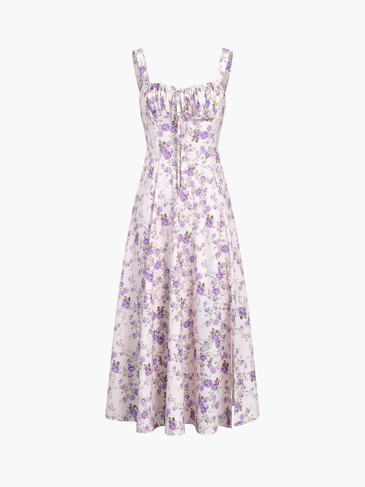 Violet Roses Floral Zippered Slit Milkmaid Midi Dress sold by COMMENSE