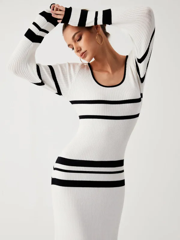 Stripe Long Sleeve Sweater Dress sold by COMMENSE