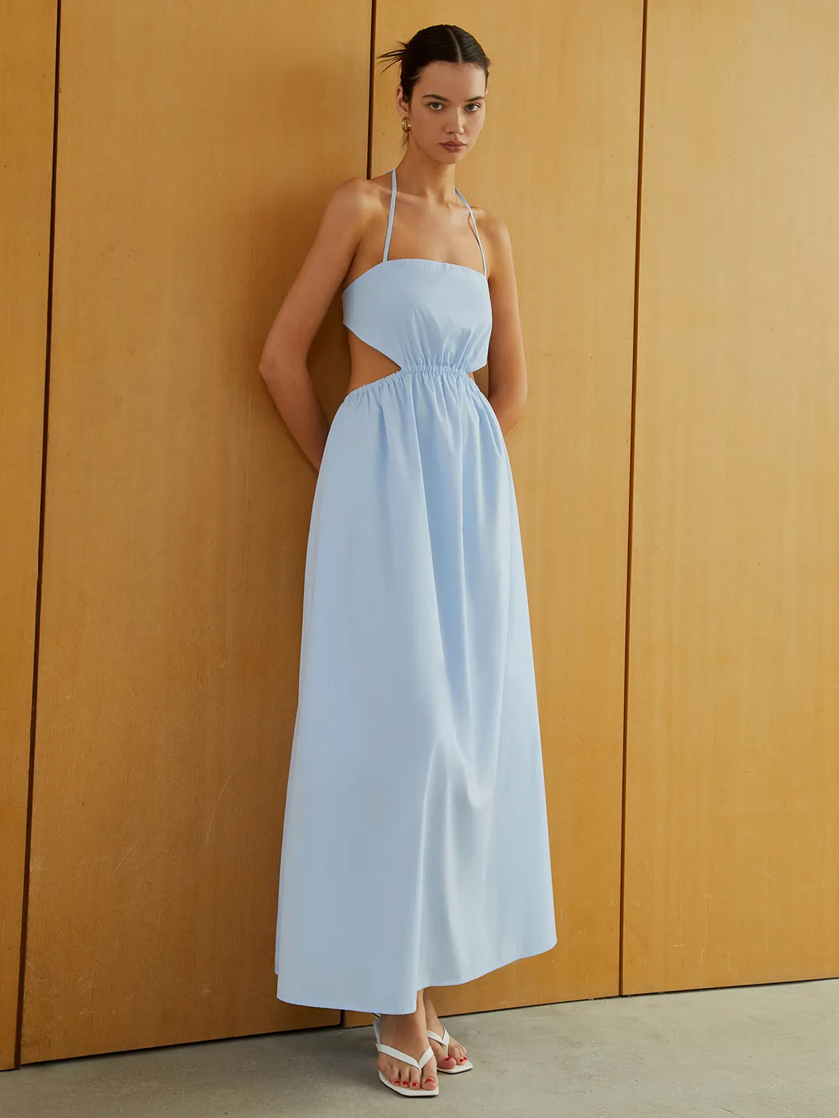 Halter Elastic Waist Cutout Long Pocket Dress sold by COMMENSE product image thumbnail 3