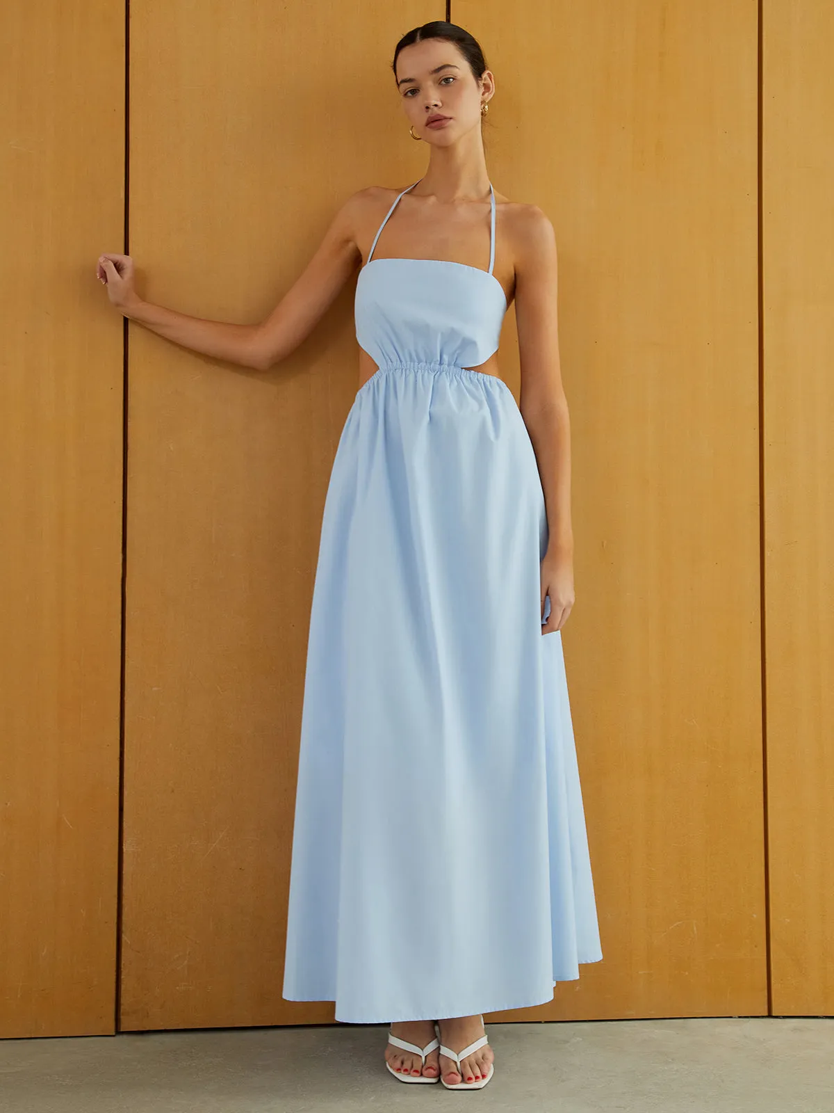 Halter Elastic Waist Cutout Long Pocket Dress sold by COMMENSE product image thumbnail 4