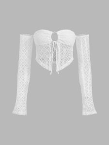 Tube Top Eyelet Two Piece Skirt Set sold by COMMENSE