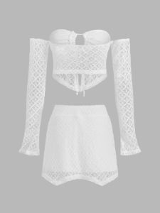 Tube Top Eyelet Two Piece Skirt Set sold by COMMENSE
