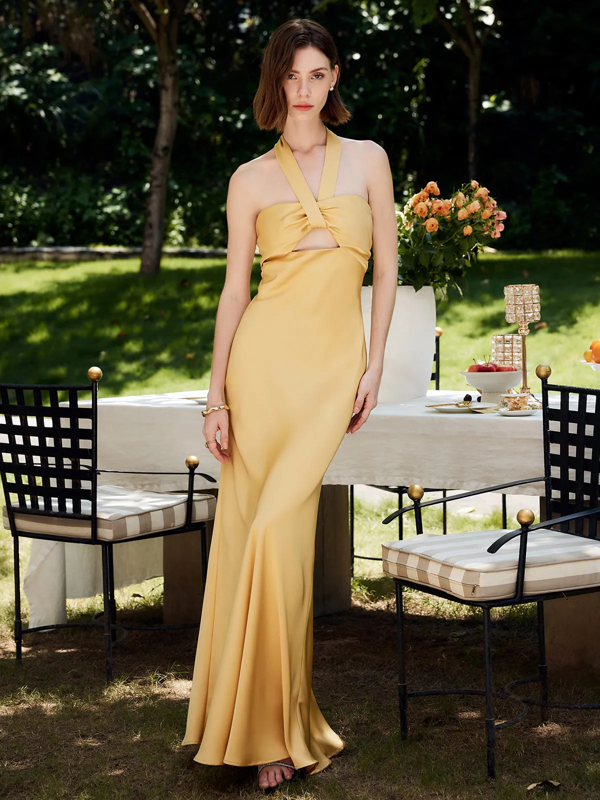 Halter Backless Satin Long Dress sold by COMMENSE product image thumbnail 5