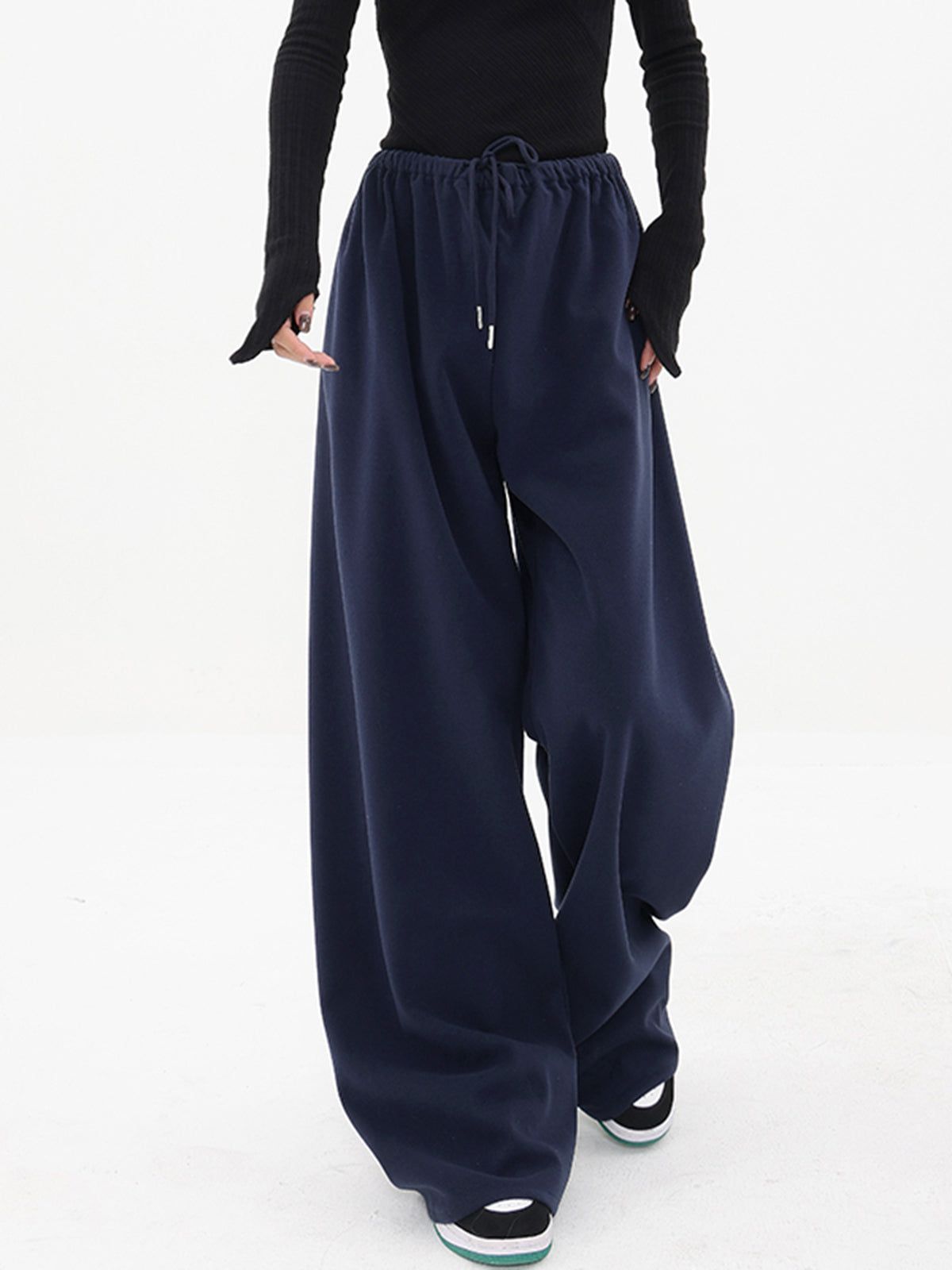Navy Blue Drawstring Baggy Wide Leg Pants sold by COMMENSE product image thumbnail 3
