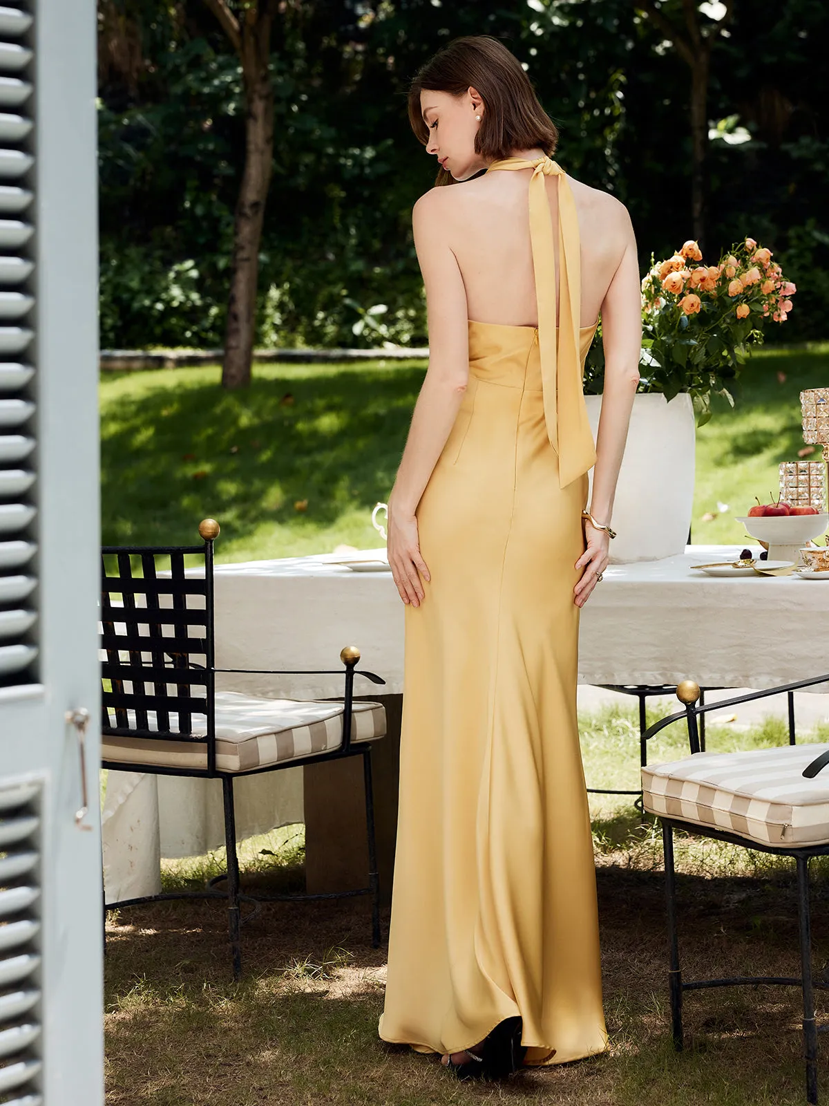 Halter Backless Satin Long Dress sold by COMMENSE product image thumbnail 3