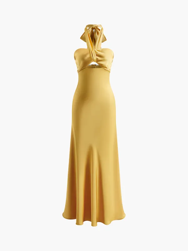 Halter Backless Satin Long Dress sold by COMMENSE