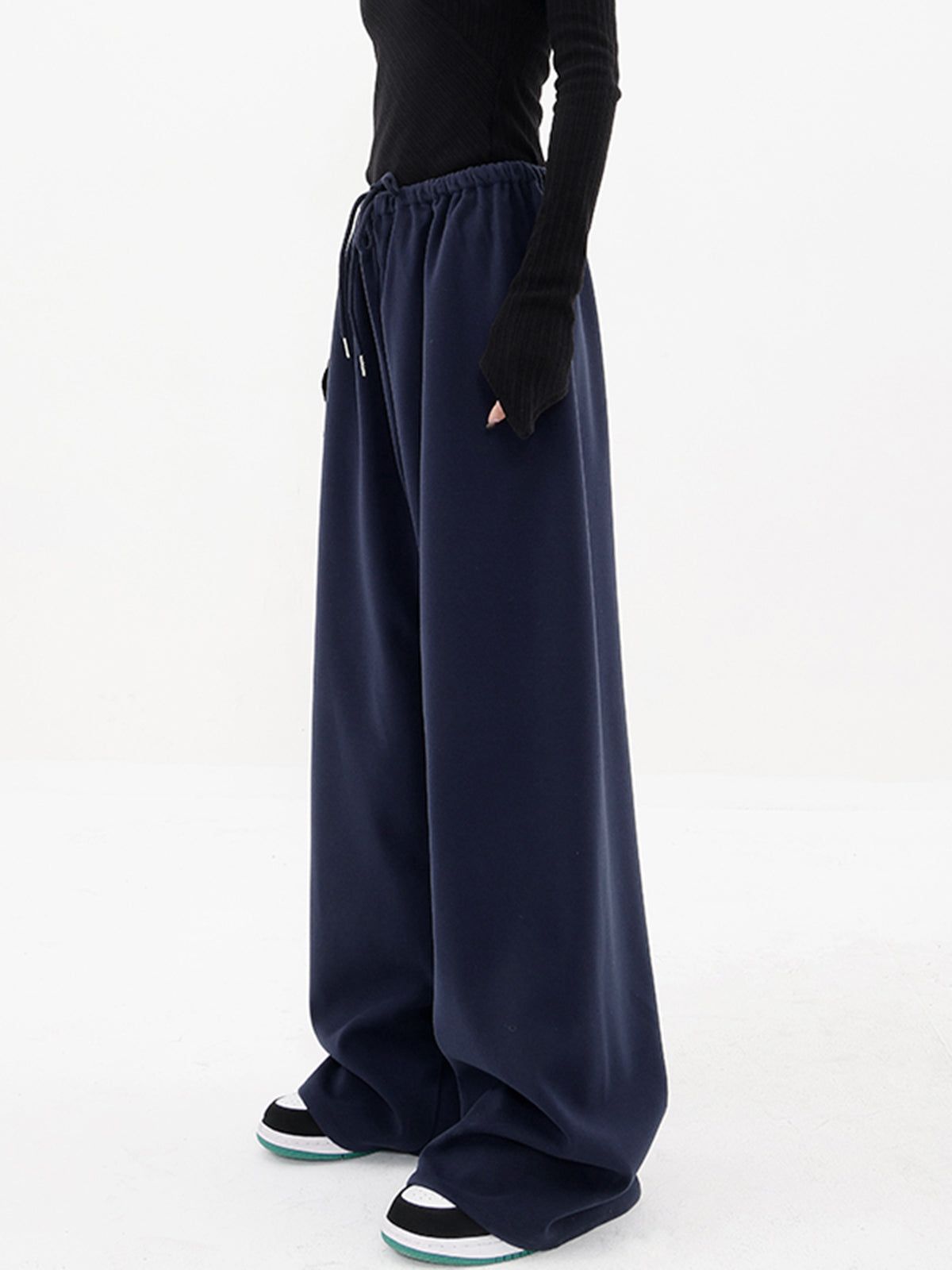 Navy Blue Drawstring Baggy Wide Leg Pants sold by COMMENSE product image thumbnail 5