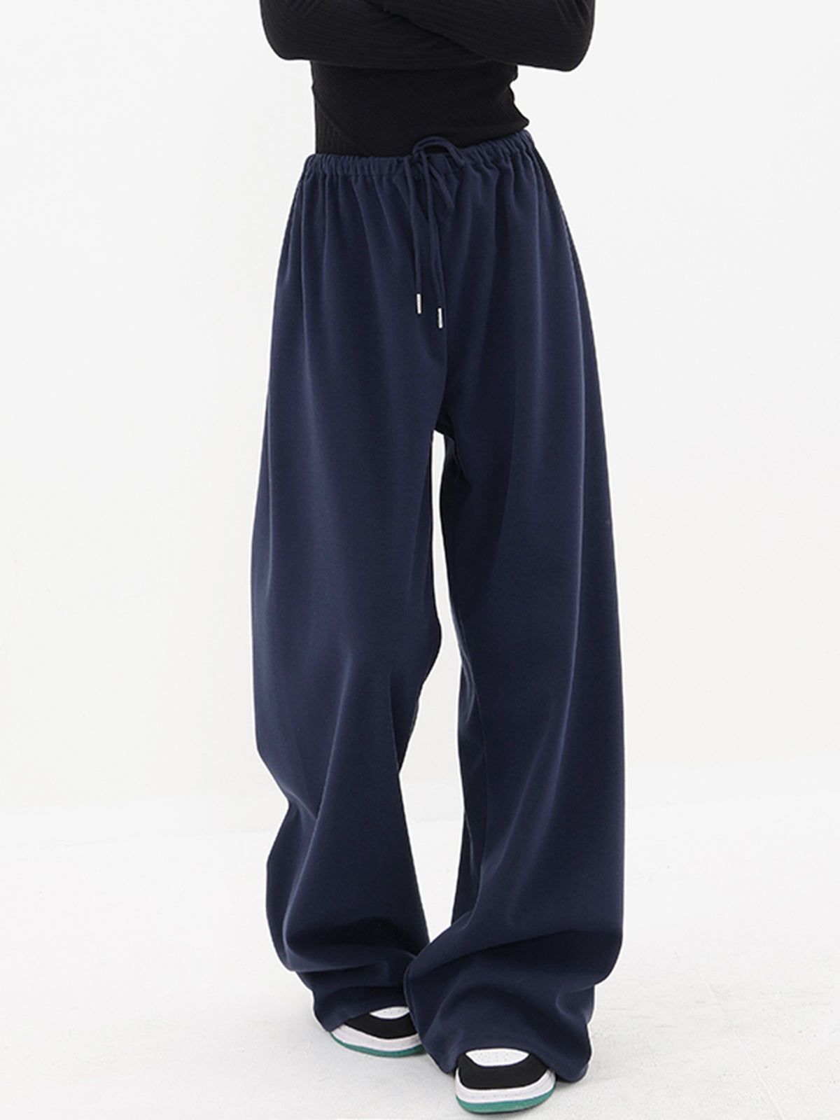 Navy Blue Drawstring Baggy Wide Leg Pants sold by COMMENSE product image thumbnail 2