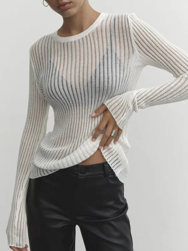 See Through Ribbed Mesh Top sold by COMMENSE