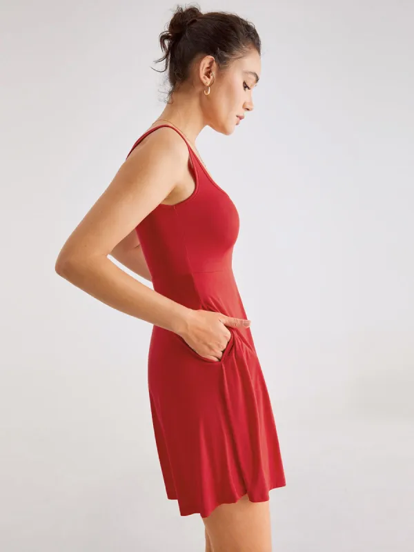 Square Neck Every Stretch Mini Strap Dress sold by COMMENSE