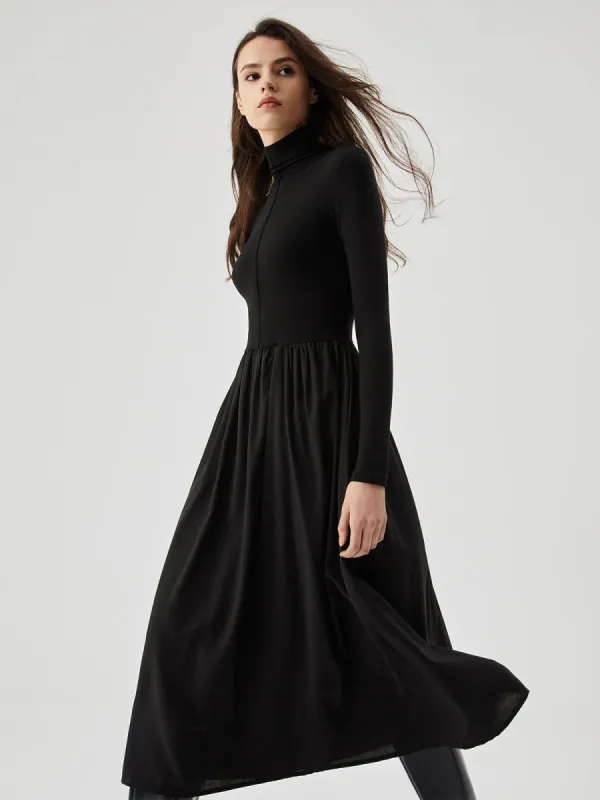 High Neck Long Sleeve Pleated Midi Dress sold by COMMENSE