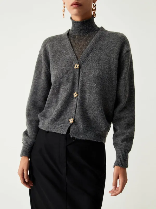 Charcoal Mock Neck Button Down Sweater sold by COMMENSE