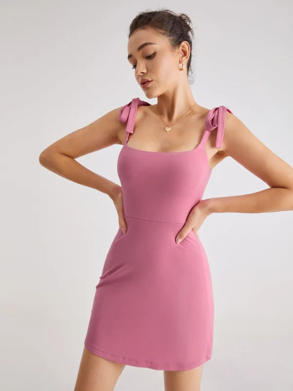 Square Neck Tie Strap Mini Dress sold by COMMENSE